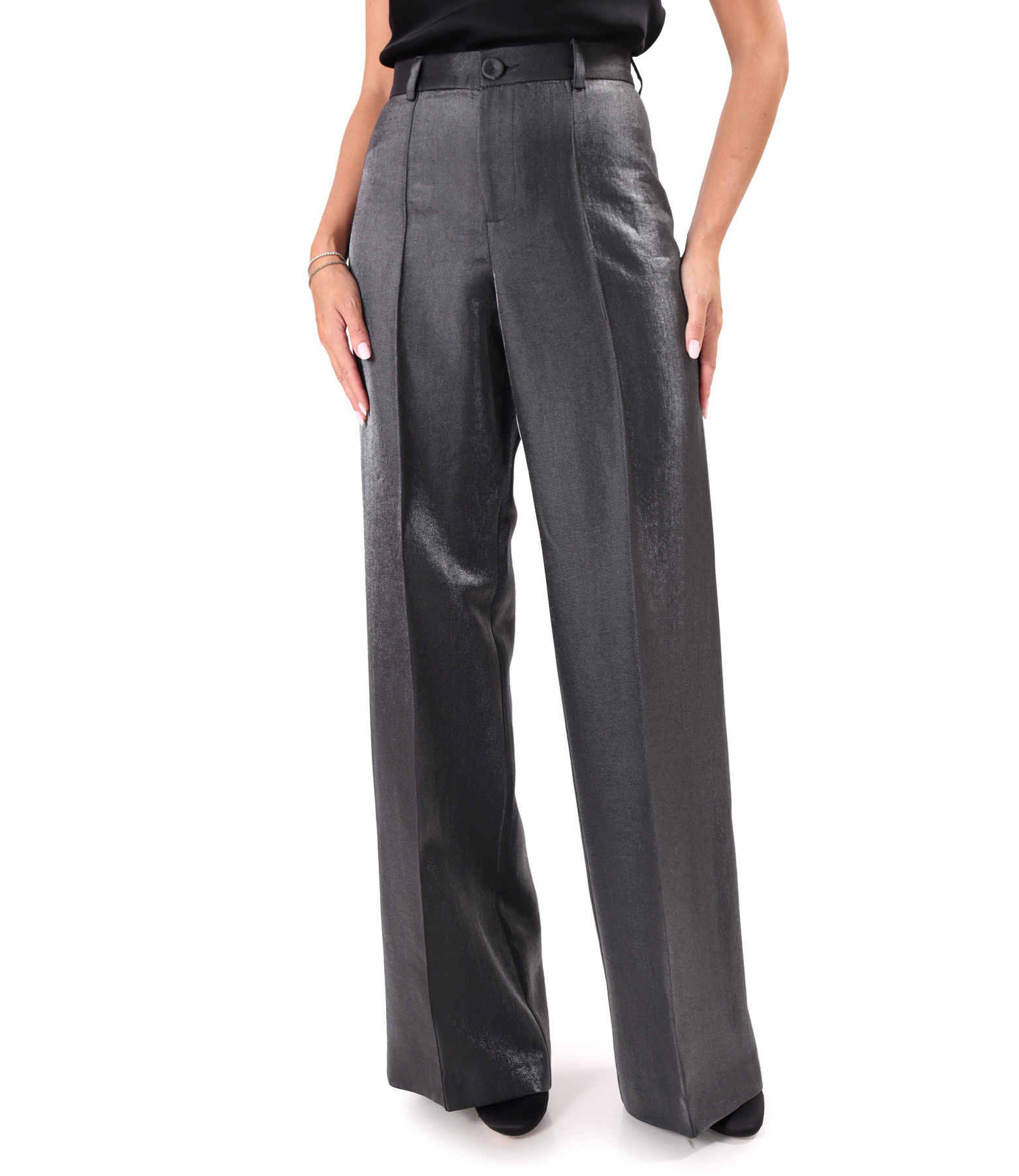 Wide-leg trousers in satin-look fabric