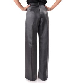 Wide-leg trousers in satin-look fabric