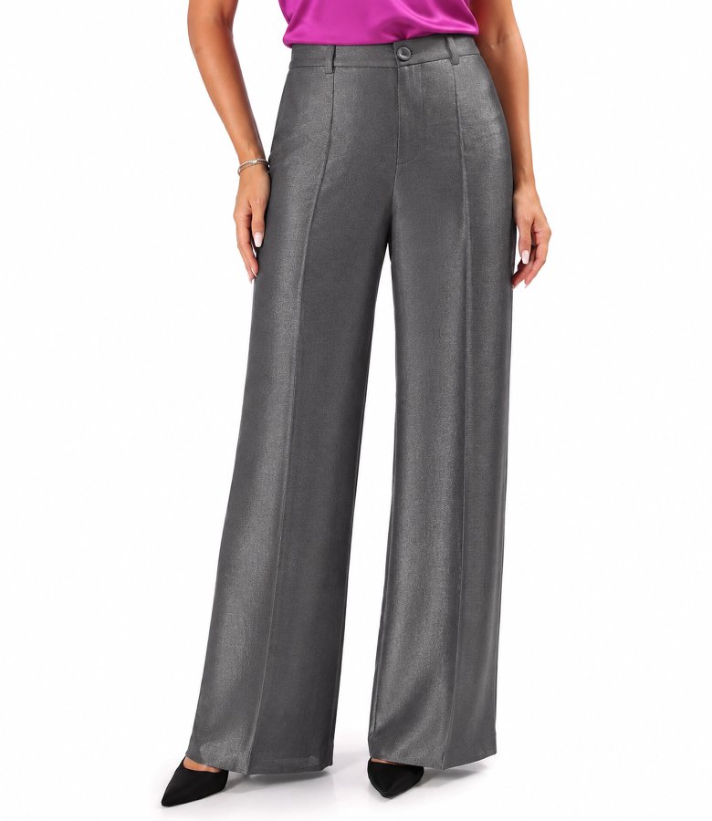 Wide-leg trousers in satin-look fabric
