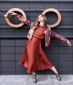Midi dress in satin fabric