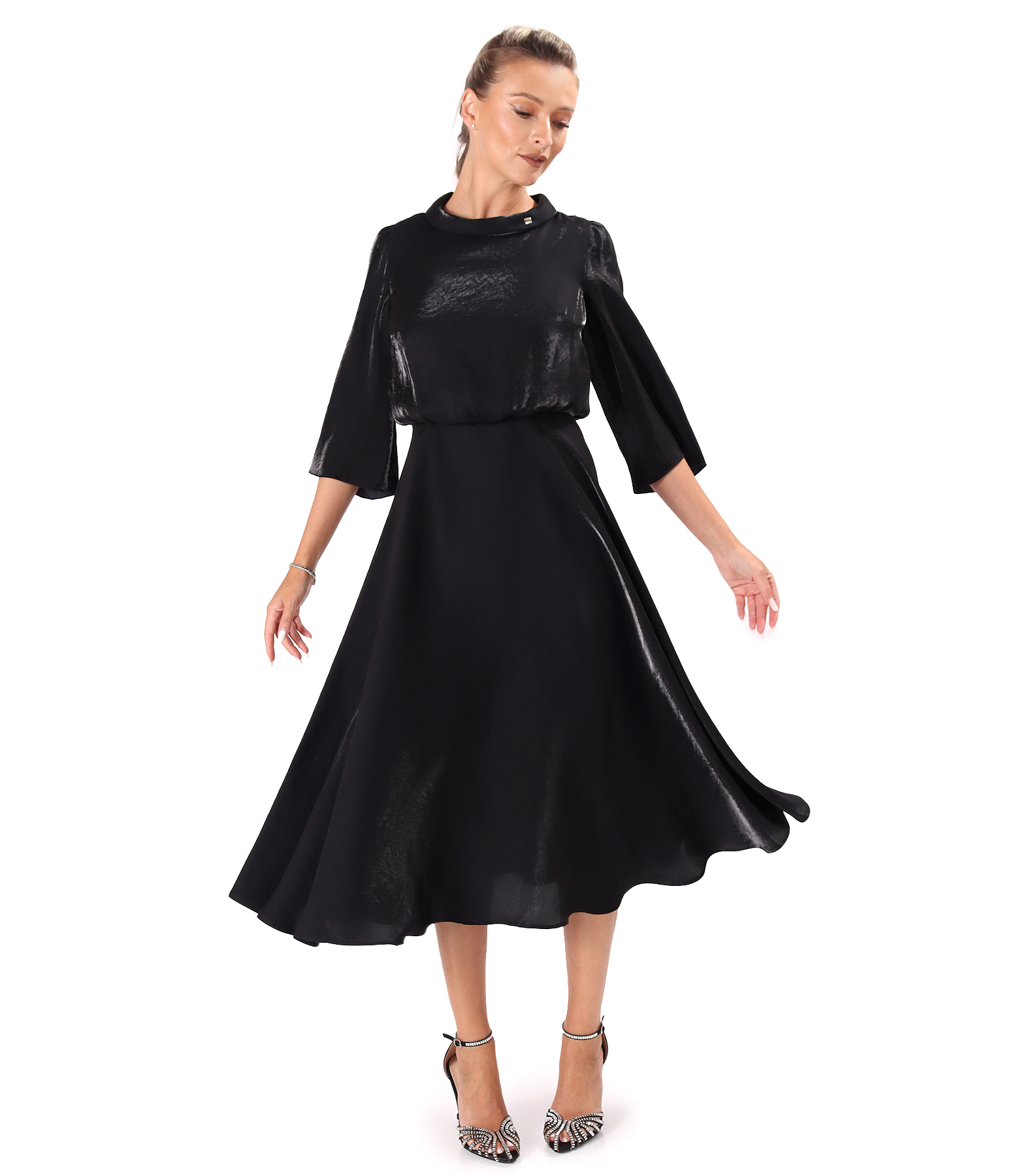 Midi dress in satin fabric