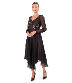 Midi chiffon dress with sequin bodice