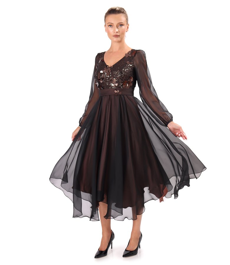 Midi chiffon dress with sequin bodice