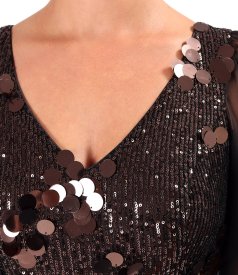 Midi chiffon dress with sequin bodice