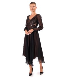 Midi chiffon dress with sequin bodice