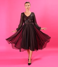 Midi chiffon dress with sequin bodice