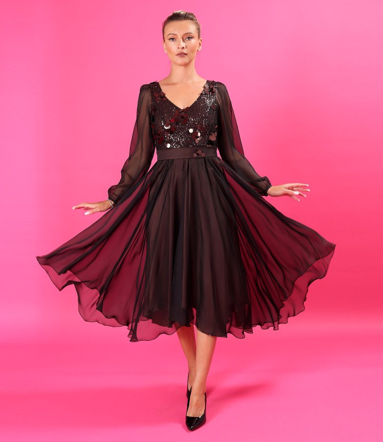 Midi chiffon dress with sequin bodice