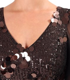 Midi chiffon dress with sequin bodice