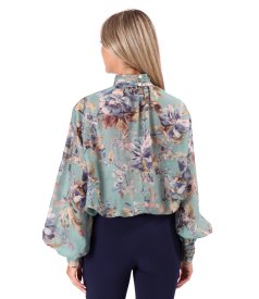 Elegant floral-print Tencel blouse