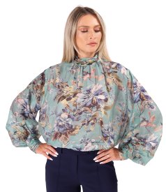 Elegant floral-print Tencel blouse