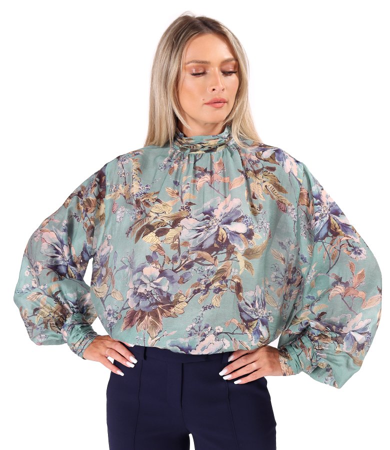 Elegant floral-print Tencel blouse