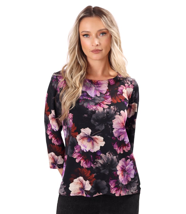 Thick stretch jersey blouse in floral print