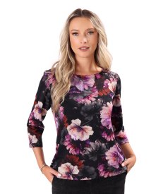 Thick stretch jersey blouse in floral print
