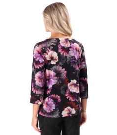 Thick stretch jersey blouse in floral print