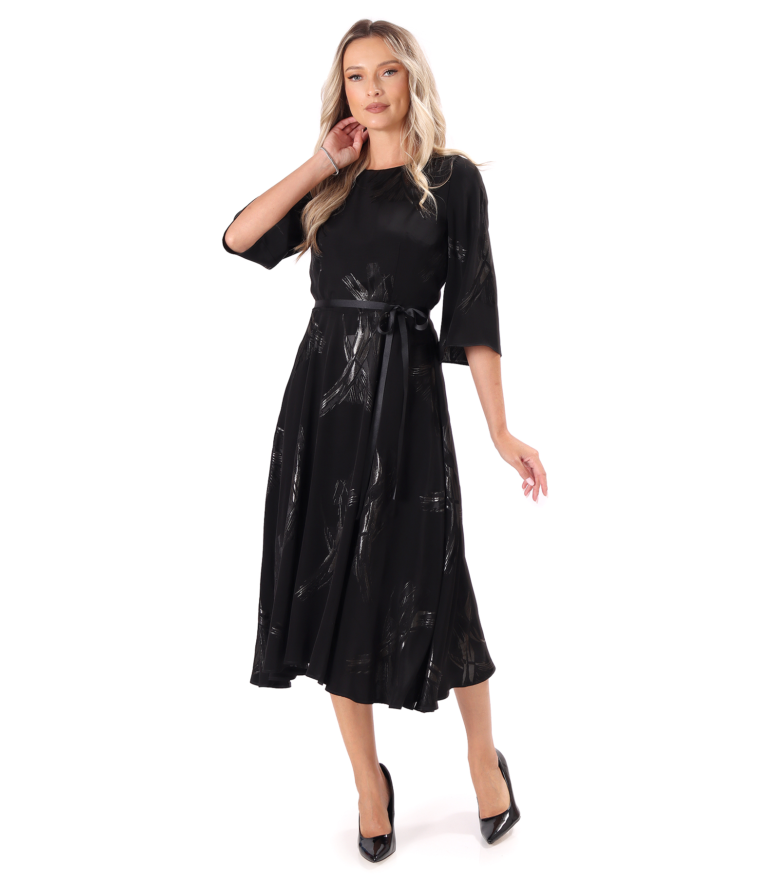 Midi dress in viscose with metallic yarn