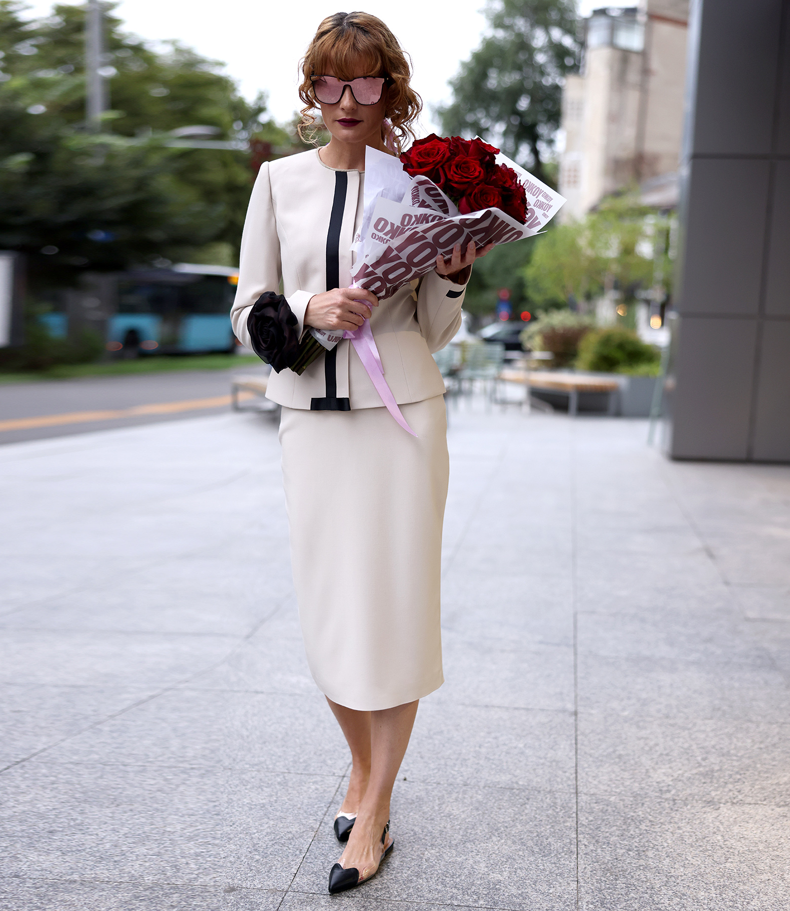 Office jacket with contrasting decorative trim