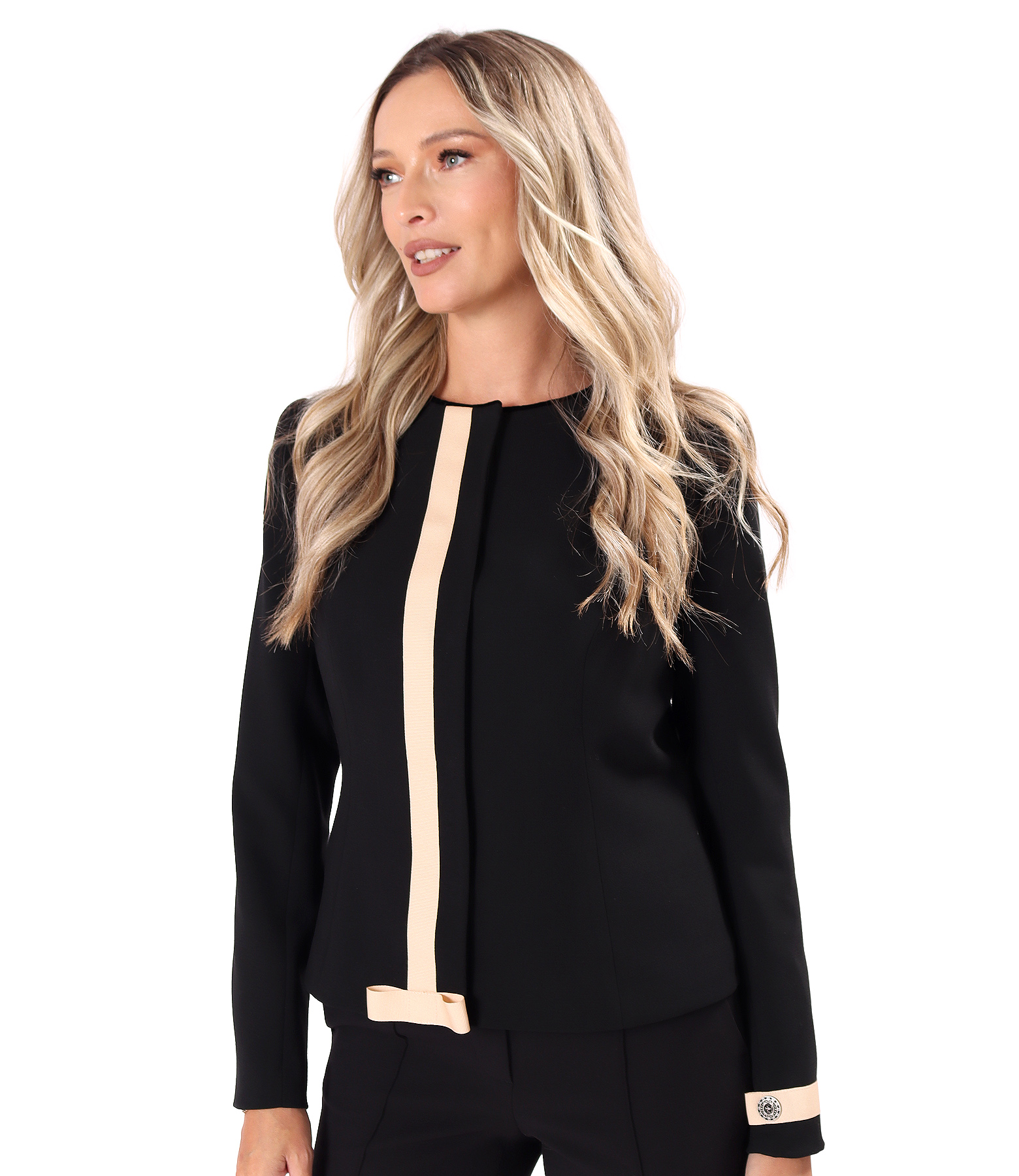 Office jacket with contrasting decorative trim
