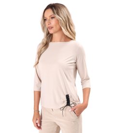 Solid stretch jersey blouse with drawstring hem