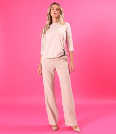 Solid stretch jersey blouse with drawstring hem