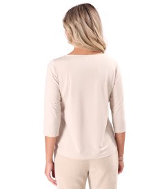 Solid stretch jersey blouse with drawstring hem