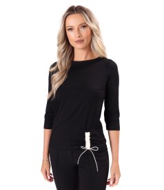 Stretch jersey blouse with drawstring hem