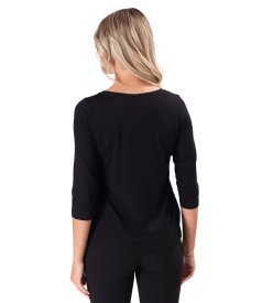 Stretch jersey blouse with drawstring hem