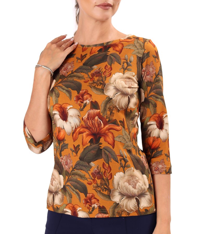 Stretch viscose jersey blouse in floral print