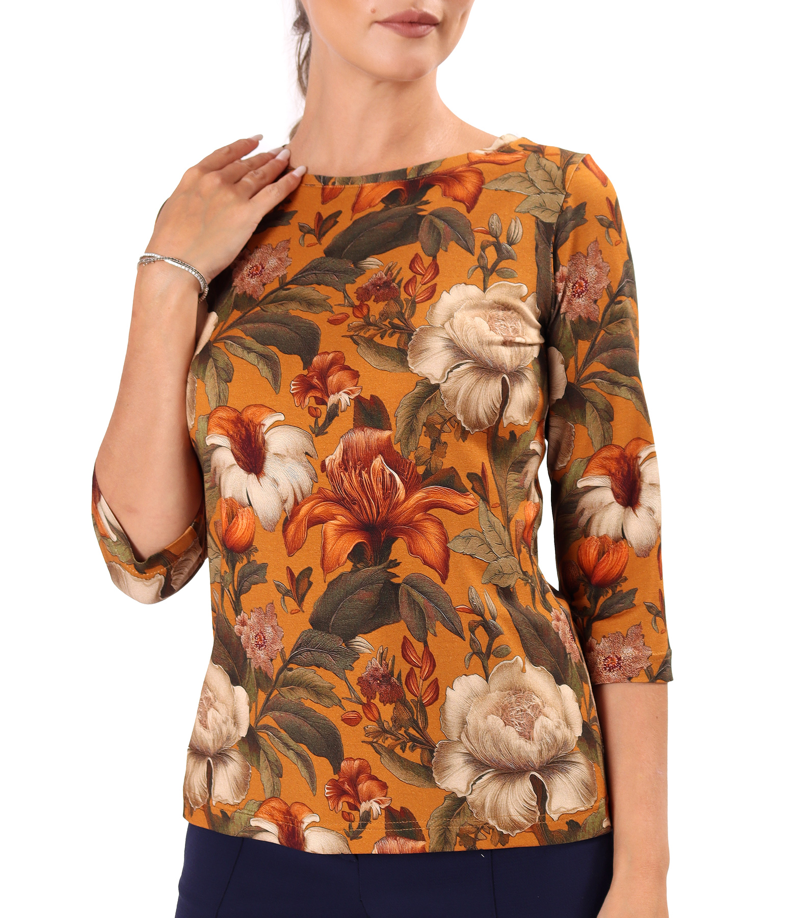 Stretch viscose jersey blouse in floral print