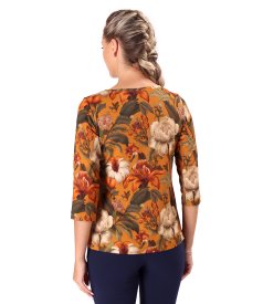 Stretch viscose jersey blouse in floral print