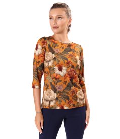 Stretch viscose jersey blouse in floral print