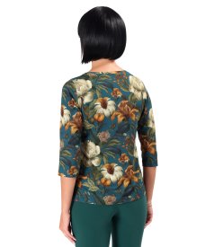 Stretch viscose jersey blouse in floral print