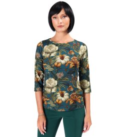 Stretch viscose jersey blouse in floral print