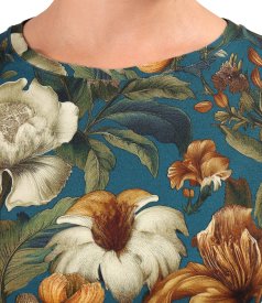 Stretch viscose jersey blouse in floral print