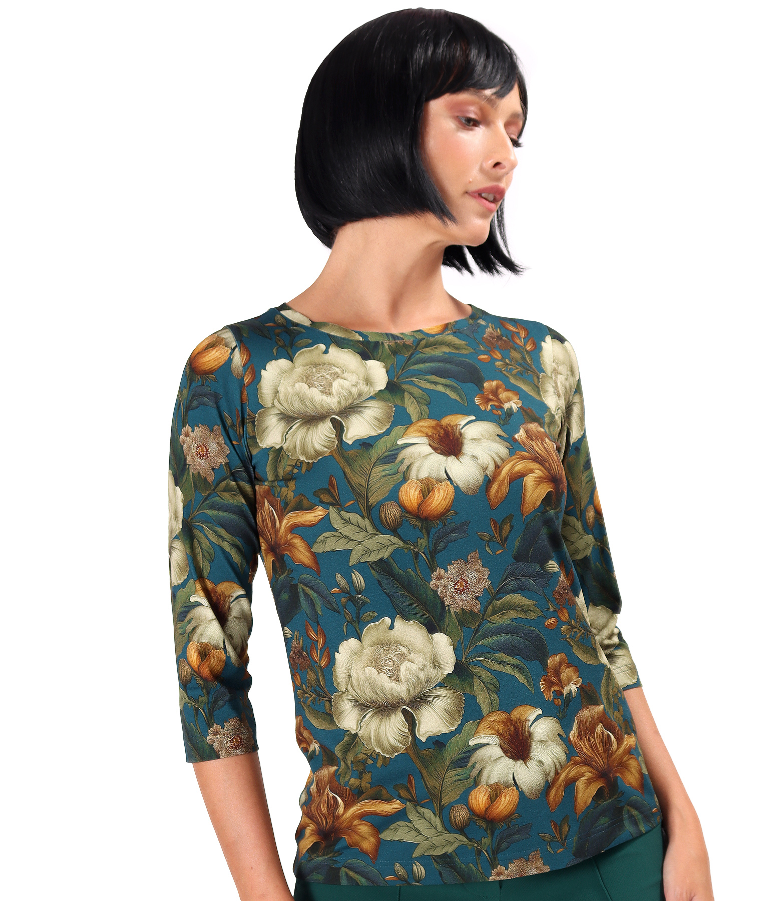 Stretch viscose jersey blouse in floral print