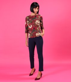 Bluza din jerse elastic de viscoza imprimat cu motive florale