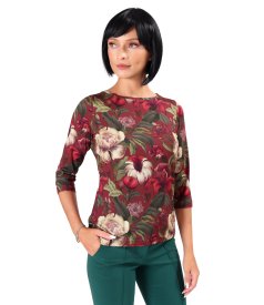 Stretch viscose jersey blouse with floral print