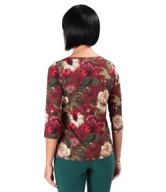 Stretch viscose jersey blouse with floral print