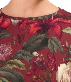 Stretch viscose jersey blouse with floral print