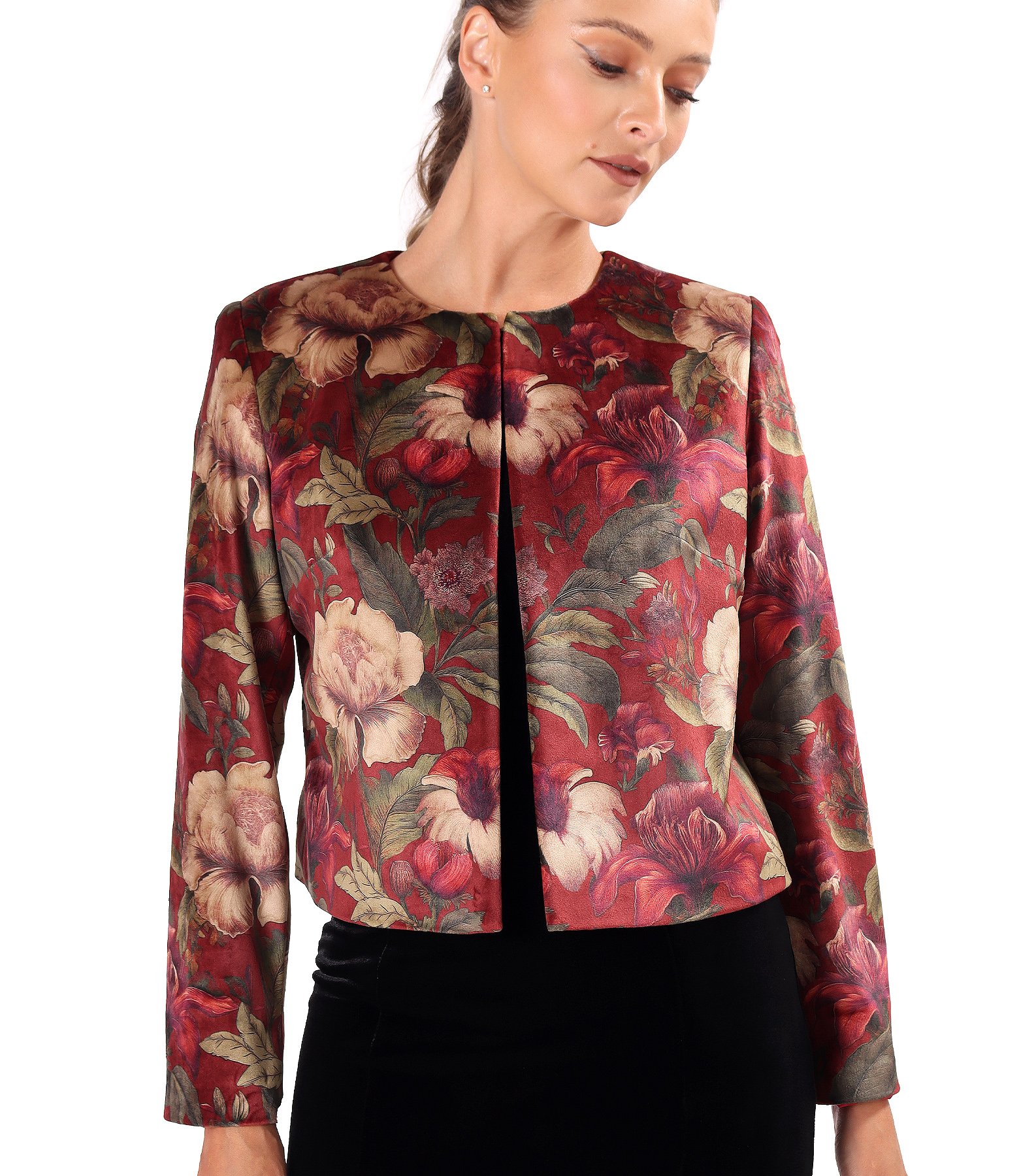Floral-print dense velvet bolero