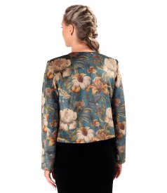 Floral-print dense velvet bolero