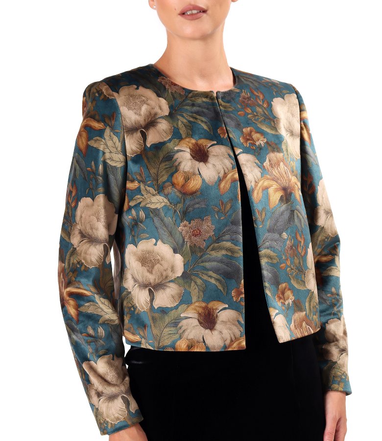 Floral-print dense velvet bolero