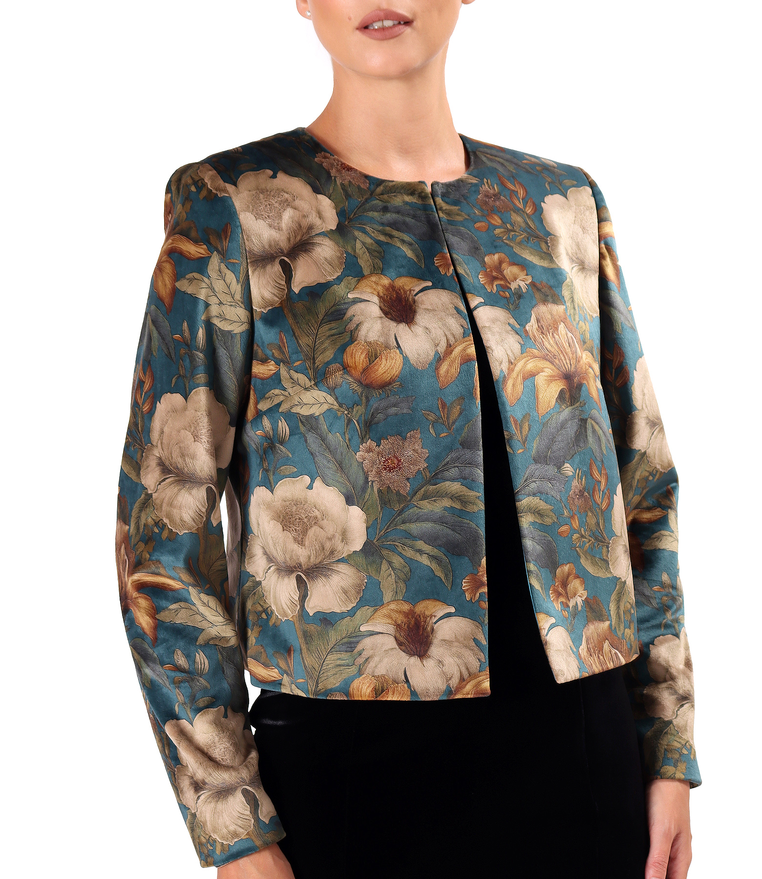 Floral-print dense velvet bolero