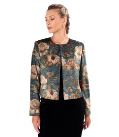 Floral-print dense velvet bolero