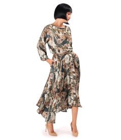 Midi dress in viscose and silk with floral print