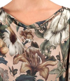 Midi dress in viscose and silk with floral print
