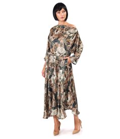 Midi dress in viscose and silk with floral print