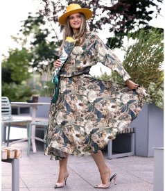 Midi dress in viscose and silk with floral print
