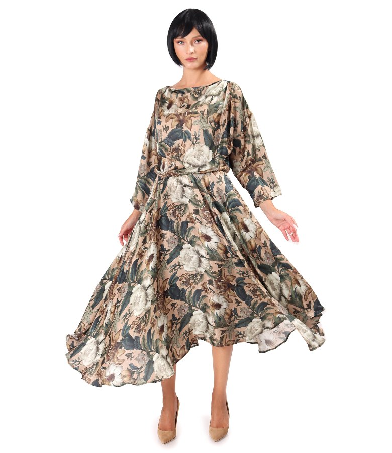 Midi dress in viscose and silk with floral print