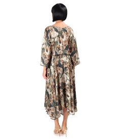 Midi dress in viscose and silk with floral print