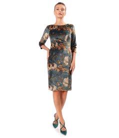 Rochie eleganta din catifea densa imprimata cu motive florale